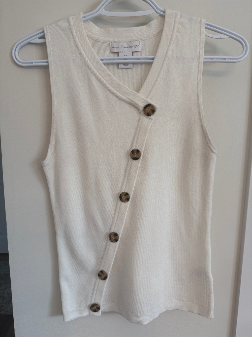 House of Harlow 1960 Kids Cream Asymmetric Button Tank